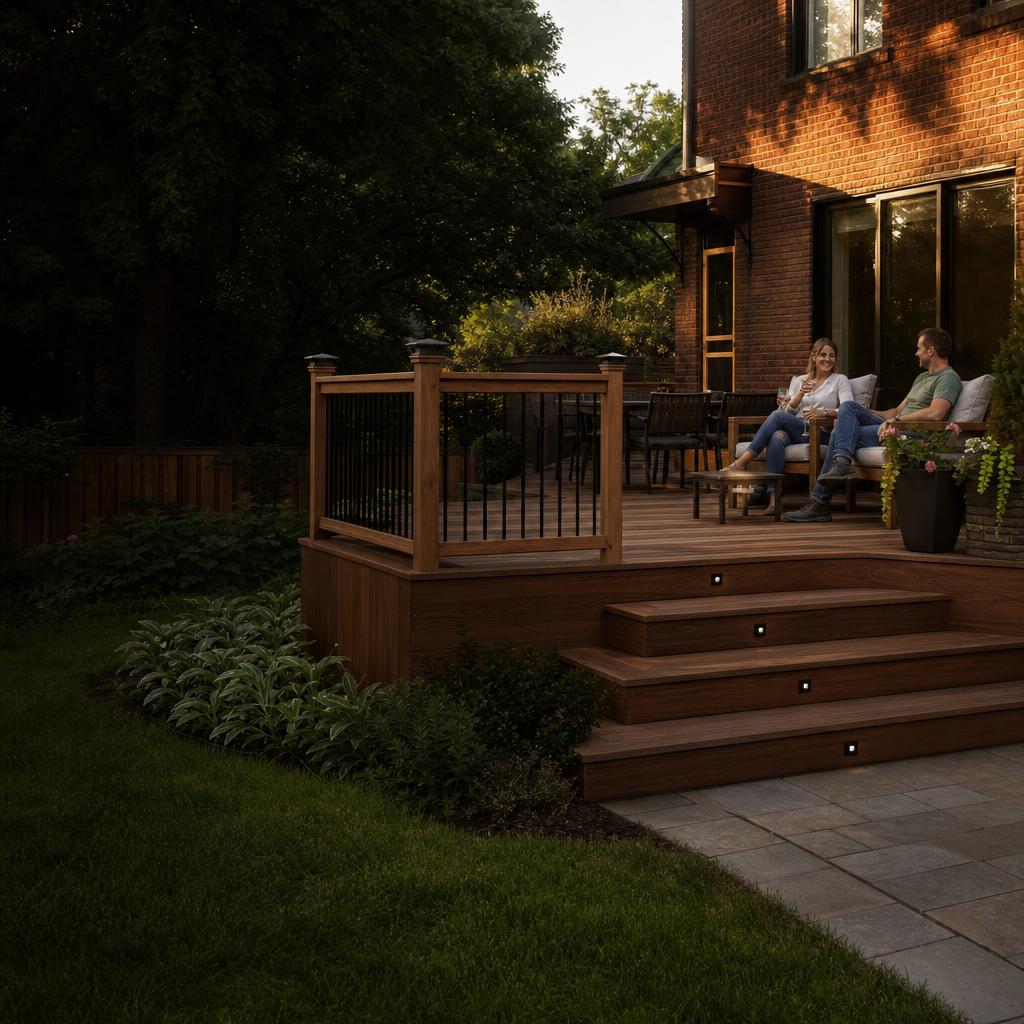 Toronto homeowners enjoying their newly finished backyard deck